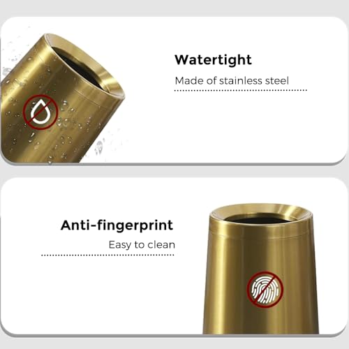 Image of 10L /2.6GAL Brushed Gold Trash Can,Stainless Steel Trash Can,Conical Garbage Can with Top Opening,Gold Garbage Can for Bathroom,Bedroom,Hotel,Kitchen,RV