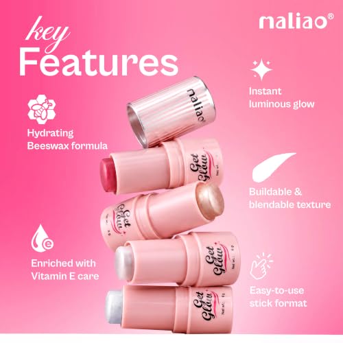 Image of Maliao Get Glow Skinstick | Water Light Stick Highlighter for Natural Radiant Glow | Lightweight & Blendable Formula | Long-Lasting Dewy Finish | (01 Clean Water) | 6g