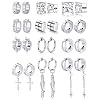 12 Pairs Magnetic Stud Earrings Stainless Steel CZ Hoop Punk Feather Dangle Hinged Non-Piercing Earrings Clip on Magnet Earring Set for Women Men Silver Plated