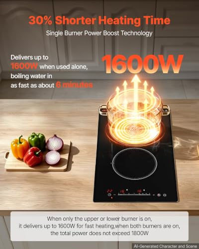 Image of VEVOR Electric Cooktop 12inch 2 Burners Portable Stove Top 1800W 120V, Ceramic Countertop /Built-in Radiant Electric Stove, with 16 Power Levels, Timer, Child Lock, Over-Heat Guard, Touch Control