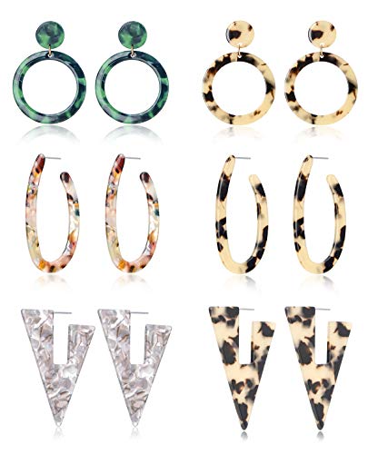 Tornito 6-10 Pairs Mottled Hoop Earrings Acrylic Resin Drop Dangle Earring Bohemian Statement Stud Earrings for Women