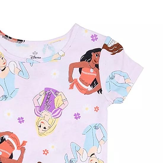Centric Brands Girls’ Princess 4pc Pajama Set – Moana, Cinderella, Rapunzel & Belle – 2 Tops, Shorts & Pants – 100% Cotton2