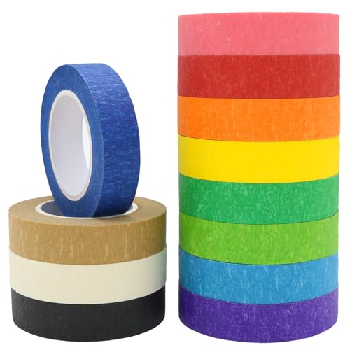 Image of OWLKELA 12 Rolls Masking Tape, 16yd per Roll, Rainbow Colors | Painters Tape, Craft Tape, Ideal for Bullet Journals, Party Decorations & DIY Crafts