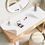 Khongoo Tappetino da toeletta, 40 x 80 cm, tappetino da trucco in pelle per toletta, double-face e facile da pulire, tappetino da scrivania bianco, impermeabile e oleorepellente, accessori per