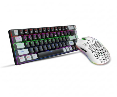 HXSJ Gaming Keyboard & Mouse Combo 68-Key Mechanical Keyboard Blue/Red Switch RGB Backlit Dual-Color Keycaps Type-C Wired Anti-Ghosting with HXSJ J900 RGB Mouse 6 DPI Lightweight Ergonomic