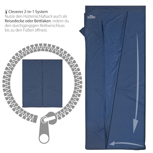 Outdoro Hüttenschlafsack - nur 230 g aus Mikrofaser - Ultra-Leichter Reise-Schlafsack - klein, dünn und kompakt - Inlett, Travel-Sheet