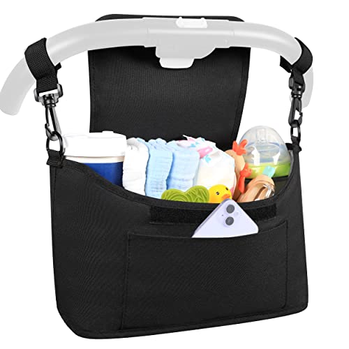 Yoofoss Baby Stroller Organizer Stroller Caddy - Universal Stroller Organizer Bag with Insulated Cup Holder Phone Bag, Stroller Storage Fits Most Baby and Pet Strollers, Black