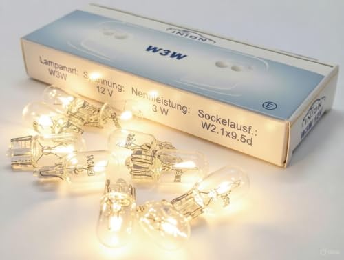INION 10x Stück W3W W2.1x9.5d T10 3W 12V Glühlampe Autolampen Zugelassen (W3W)