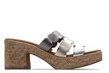 KAOLA - Zueco de tacón imitación a esparto,dedos fuera,planta de gel,tres tiras en el empeine,piel,ante para: Mujer color: PLATINO talla:36