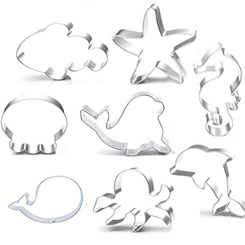 Under the Sea Cookie Cutters Stainless Steel 8 Piece Ocean Creatures Cutter for BiscuitStarfish SeahorseJellyfishSeal Dolphin Octopus Whale Clownfish