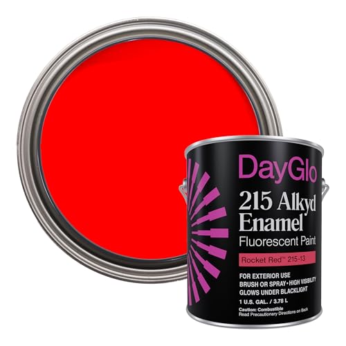 DayGlo Fluorescent Solvent-Based Alkyd Enamel Paint – Rocket Red 215-13, High Visibility Neon Color for Interiors, Crafts, Safety, and DIY Applications, Gallon