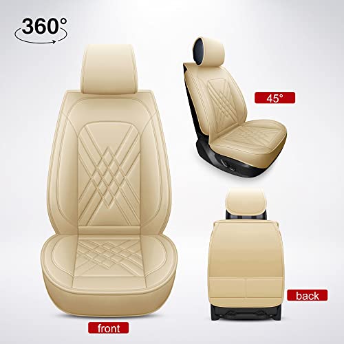Sanwom Universal Leather Seat Covers Full Set Waterproof Car Seat Protectors, Anti-Slip, Airbag Compatible, Leatherette Automotive Cover For Most Sedans Suv Pick-Up Truck, Beige 5 Pcs #TOP6