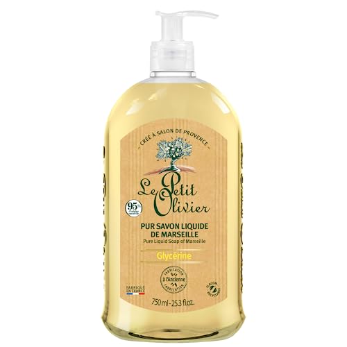 LE PETIT OLIVIER - Lot De 6 - Pur Savon Liquide De Marseille - Glycérine - Nettoie La Peau En Douceur - Parfum De La Région De Grasse - 95% D'Origine Naturelle - Fabriqué En France - 750ml