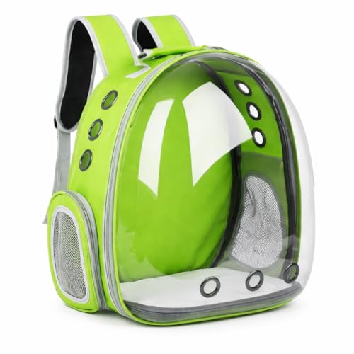 Mochila De Transporte Para Pets Cachorros E Gatos Com Ventilação Transparente E Visão Panorâmica Bolsa Astronauta Passeio Animal De Estimação Portátil Linha Premium (Verde)