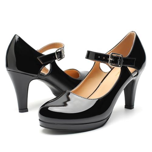Women's Pumps Close Toe Classic High Heels Cutout Round Toe Retro Hollow Out Low Platform Mary Jane Dress Shoes3