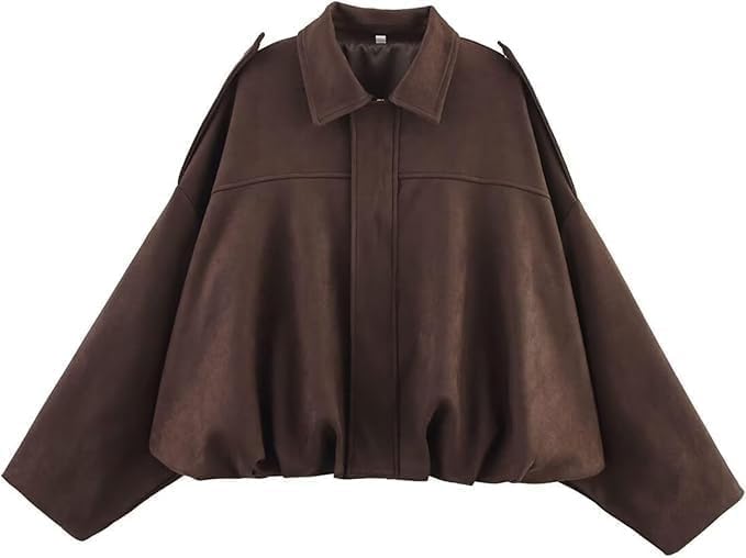 Women's Faux Suede Bomber Jacket Lapel Pilot Coat Casual Oversized Long Sleeves Trendy Streetwear Outerwear3