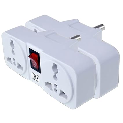 MX (3 Pin-2 Socket) Universal Socket Cordless Wall Extension Board, On/Off Switch with Child Safety Shutter (MX-3866), Pack of 2