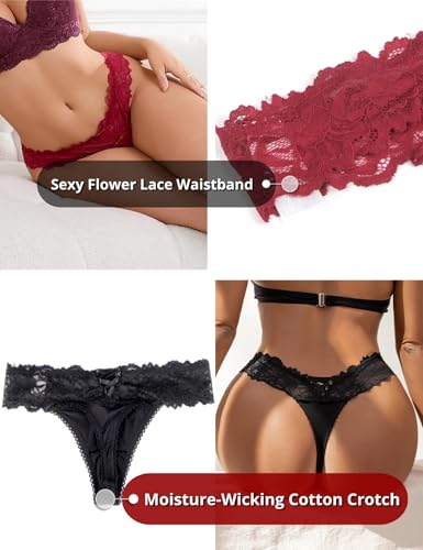 Image of ohyeah Sexy Lace G-String Thongs Panties Low Rise Underwear Undies for Women Cotton Crotch Cheeky Tangas Panties 4-18