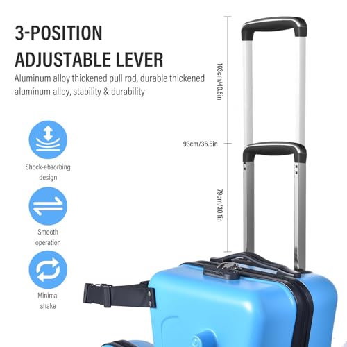 20 Inch Kid's Ride onTravel Suitcase, Rolling Luggage with Wheels Carry Trolley Luggages with Password Lock, Children's Ride On Trolley for Children's Day Gift, Festival Gift (Blue)4