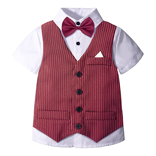 Image of Nwada Boys Suit Toddler Dress Clothes Shirt with Bow Tie, Dress Pants Sets Kids Gentleman Outfit suits