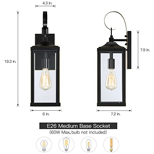 Lalampression 1-Light 19" Outdoor Wall Light, Black Exterior Wall Sconce Lantern With Bronze Highlights, Traditional Outdoor Porch Lights Wall Mount #TOP3