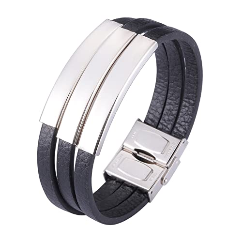 Men's Bangle Bracelet 3 Layers Punk Bracelets Wrist Chain Stainless Steel with Safety Clasp Length 20.5 cm Gifts, Faux, Without 