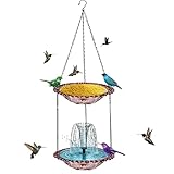 Fuente de baño para pájaros con energía solar, decoración decorativa de cascada de jardín con comedero para pájaros, fuente de agua solar alimentada por energía - para cubierta de árbol, jardín