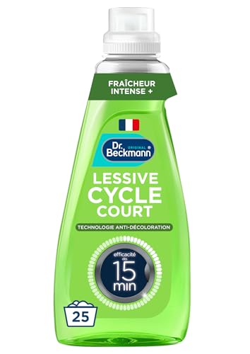 Dr. Beckmann – Lessive Liquide Cycle Court – Fraîcheur intense+ – Lavage rapide en 15 minutes – Fraîcheur longue durée – Technologie anti-décoloration – Fabriqué en France – 25 lavages