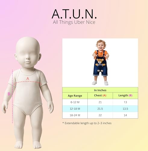 Image of A.T.U.N. (ALL THINGS UBER NICE) Baby Girls Cotton Denim Dungaree Set with 3D Teddy Bear Design |Printed T-Shirt with Adjustable Straps | Stylish & Comfortable Daily Outfit for Baby Unisex