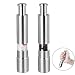 Premium Stainless Steel Pepper and Salt Grinder Set of 2 with Stand Glass Grinder Adjustable Coarseness Rotor Refillable (Stainless Steel, medium)