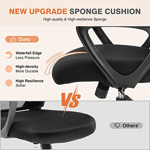 Image of Sweetcrispy Home Office Managerial Executive Chair with Ergonomic Design, Mid-Back Mesh 360 Swivel, Comfortable Lumbar Support, Comfy Arms for Bedroom,Study,Student, Black
