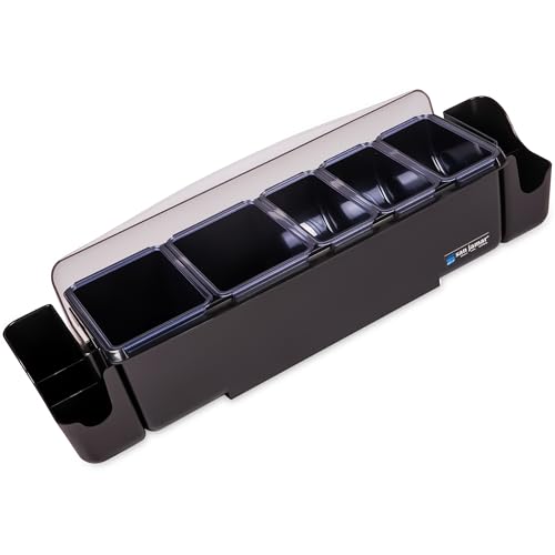 San Jamar Dome Garnish Center 5 Tray with Caddies for Kitchen, Bar, And Restaurants, Plastic, 9 Pints, Black
