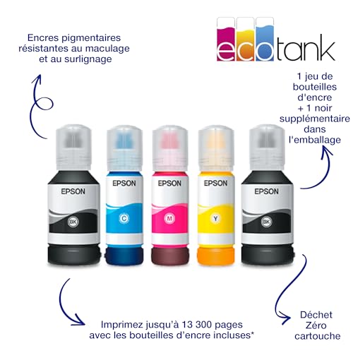 Epson Imprimante EcoTank ET-5170 avec Réservoirs, Multifonction 4-en-1: Imprimante recto verso / Scanner / Copieur / Fax, A4, Jet d'encre couleur, Wifi Direct, Ethernet, Ecran, Faible coût par page – Image 4