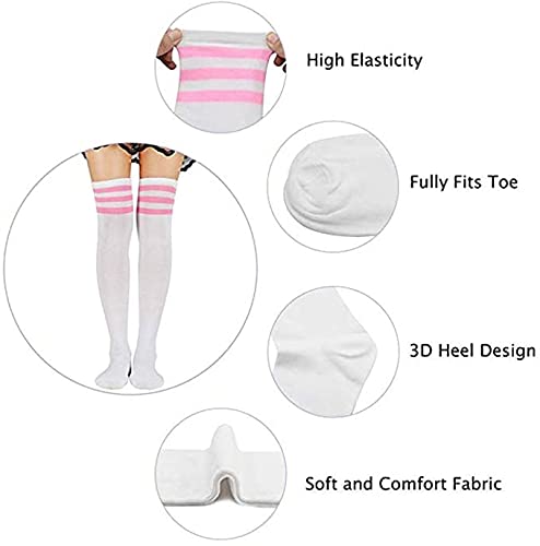 Century Star CUNS0798SW41PSN Women Athletic Over Knee Socks Striped Thigh High Stockings Cosplay Warmer Legging Socks White And Blue thumb #4