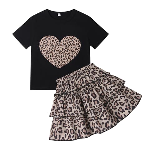 Image of Little Girls Skirt Set - 2 Piece Short Sleeve Top Shirred Tiered Skirt Outfit Girls Spring Summer Clothes 3-8 Years