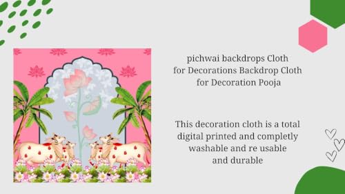 Image of varalakshmi Pooja Decoration Backdrop | pichwai backdrops Cloth for Decorations | Backdrop Cloth for Decoration Pooja (Light Pink 4 Cow (5x5 ft)) | puja Backdrop Decorations Cloth