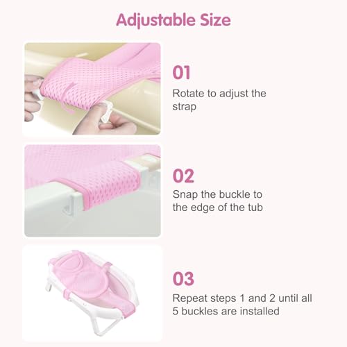 Image of Colorlife Baby Bath Seat Support Net Infant Bathing Seat Support Mat, Adjustable Comfortable Non-Slip Five-Pointed Baby Shower Net Bathtub Sit Up Mesh for Newborn 0-12 Months-Light Pink(No Bathtub)
