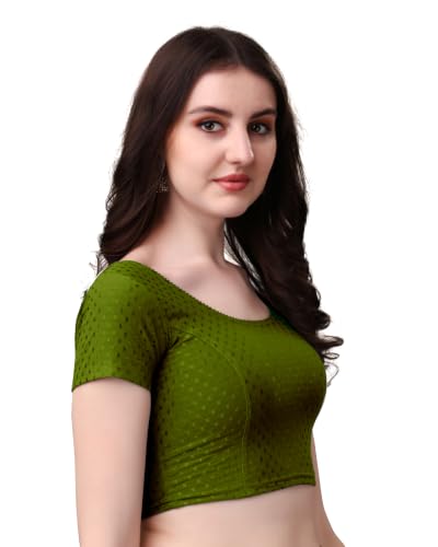 Image of Mogsa Women's Stretchable Cotton Saree Blouse | Readymade Stitched Blouse | Round Neck | Short Sleeve | Soft & Comfortable Ethnic Blouse for Saree Wear