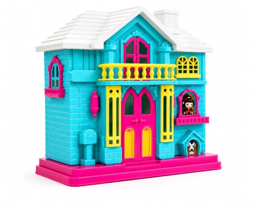 Image of My First Villa Portable Dollhouse Playset for Kids | Vibrant Pretend Play Toy Home with Balcony, Windows, and Openable Doors | Birthday Gift for Girls & Toddlers (Blue & Pink) (Green)