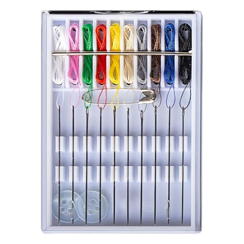 Kit cosido de viajes portátiles: accesorios de costura con tijeras de aguja de alambre, caja de costura de bolsillo | Juego de reparación de telas pre-relleno de 10 colores, mini kit manual para viaje