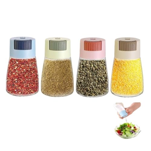 KOMUNJ Set di 4 spargere coniche da cucina, saliera con coperchio, spargicce in vetro, dosaggio 0,5 g per sale, peperoncino in polvere, zucchero, pepe, ecc.