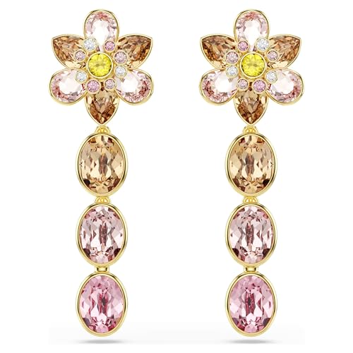 Boucles d'oreilles pendantes fleur Swarovski Idyllia multicolore en métal plaqué or