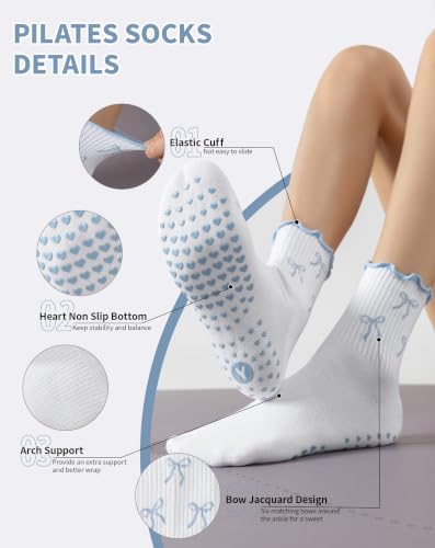 Image of Yawlsow Pilates Grip Socks for Women Yoga Grippy Socks Cute Barre Non Skid Athletic Crew Sticky Sock Workout Hospital