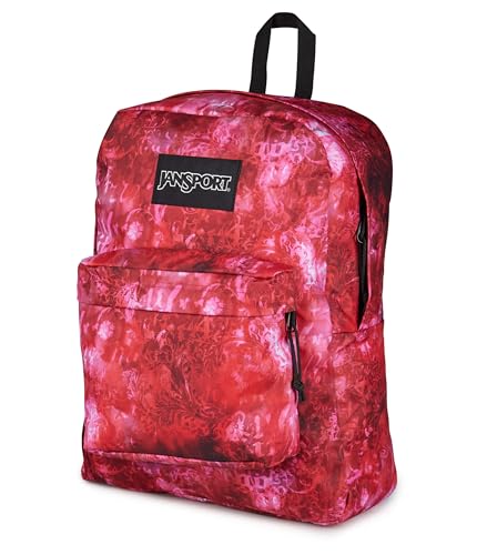 Image of JanSport SuperBreak Plus Backpack with Padded 15-inch Laptop Sleeve and Integrated Bottle Pocket - Spacious and Durable Daypack for Work and Travel, Afflicted Dyed Red /White /Black