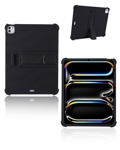 Coque iPad Pro 13 M5 2025 antichoc en silicone souple avec support réglable pour enfants, noir