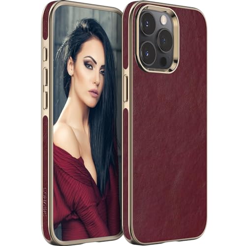 LOHASIC for iPhone 15 Pro Max Case Leather, Phone Case for Women, Burgundy - image 1