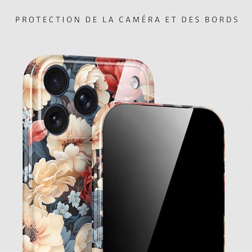 Coque rigide fine à motif floral iPhone 17 Pro design Blanc Rouge - 2