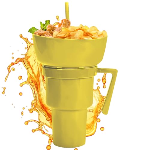 カップとボウルのコンボ | 子供用スナックケース ストロー付きドリンクカップ - 飲料 食品 コンテナー 旅行 ミルクティー ジュース キャンディ フルーツ 学校 キャンプ ビーチ 用