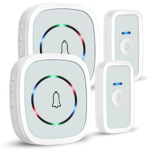 Timbre inalámbrico Timbre inalámbrico: Timbre inalámbrico Puerta de Entrada con 2 Botones de Timbre protegidos contra el Agua y 2 receptores Impermeable IP55 58 Tonos LED Parpadea - Blanco Cover