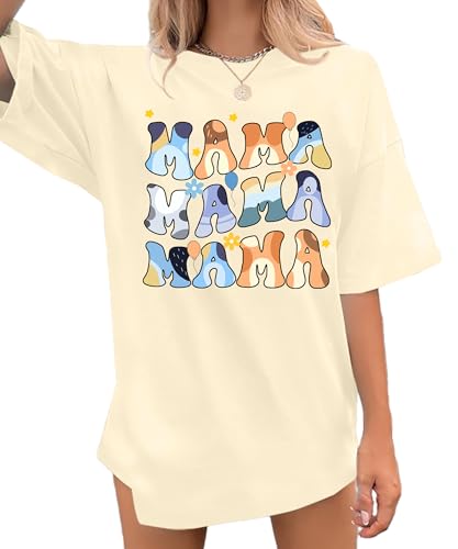 Oversized Mama Shirt Woman Mom Letter Print Tshirt Trendy Mama Shirts Graphic Tees Short Sleeve Tops